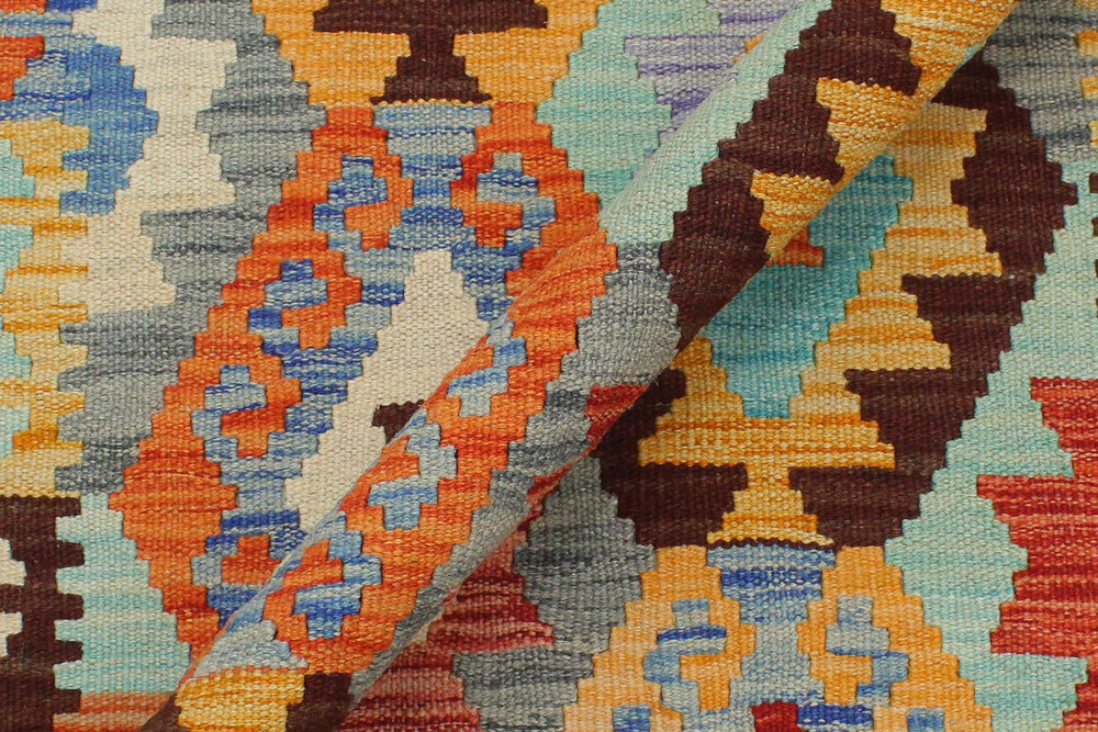 handmade Geometric Kilim Blue Rust Hand-Woven RECTANGLE 100% WOOL area rug 3 x 4