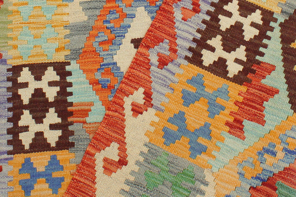 handmade Geometric Kilim Blue Rust Hand-Woven RECTANGLE 100% WOOL area rug 3 x 4