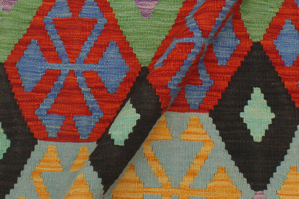 handmade Geometric Kilim Blue Beige Hand-Woven RECTANGLE 100% WOOL area rug 3 x 5