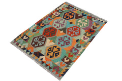 handmade Geometric Kilim Gray Blue Hand-Woven RECTANGLE 100% WOOL area rug 3 x 5