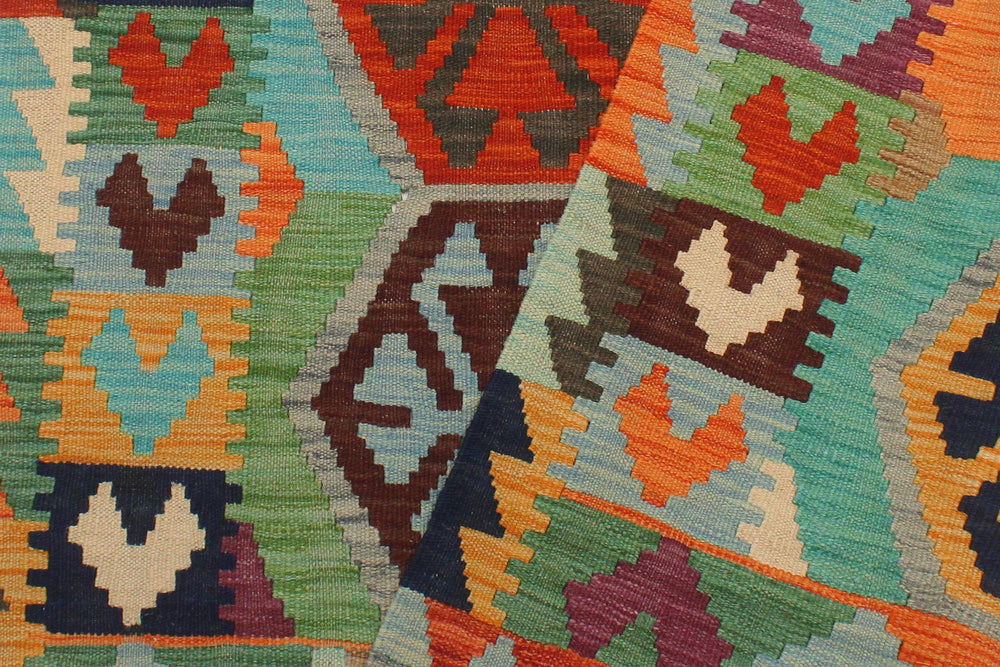 handmade Geometric Kilim Gray Blue Hand-Woven RECTANGLE 100% WOOL area rug 3 x 5