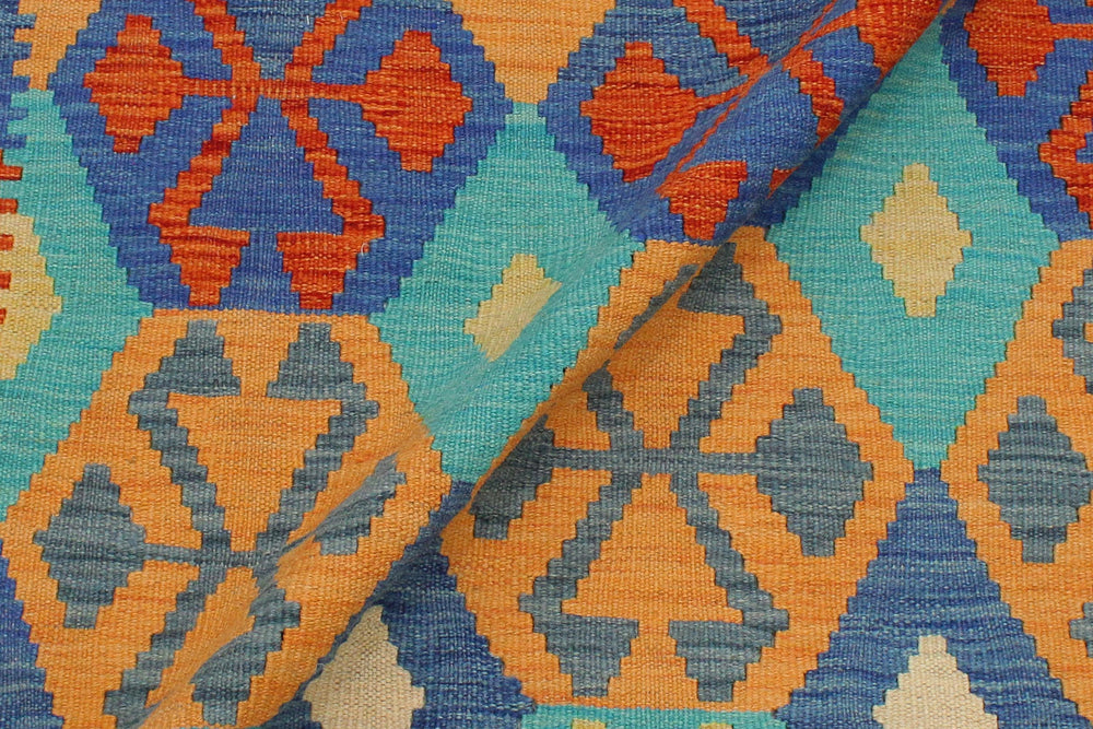 handmade Geometric Kilim Blue Beige Hand-Woven RECTANGLE 100% WOOL area rug 3 x 5