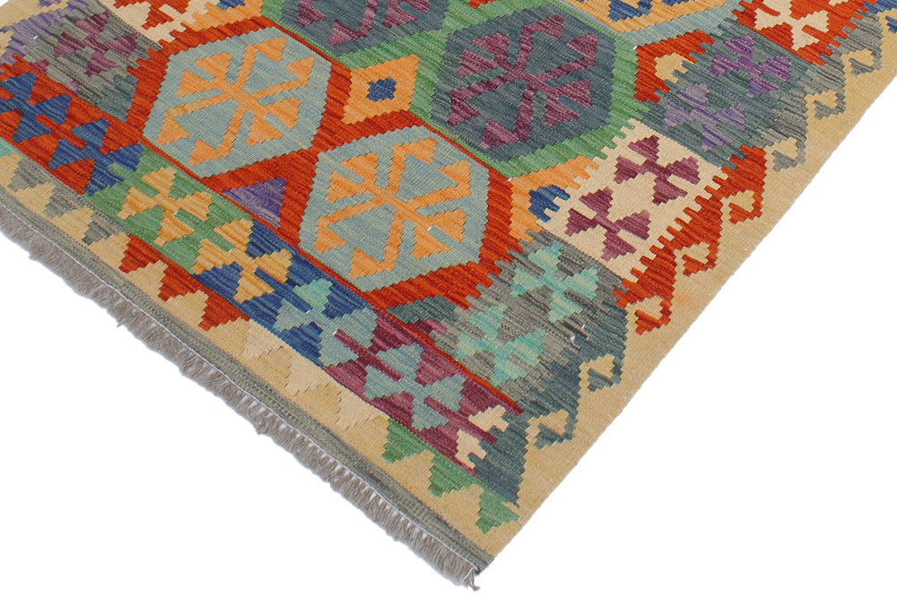 handmade Geometric Kilim Rust Gold Hand-Woven RECTANGLE 100% WOOL area rug 3 x 5