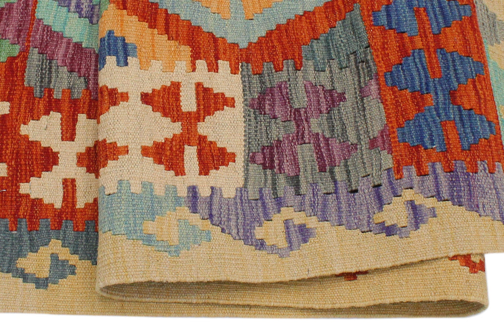 handmade Geometric Kilim Rust Gold Hand-Woven RECTANGLE 100% WOOL area rug 3 x 5