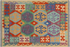 handmade Geometric Kilim Rust Gold Hand-Woven RECTANGLE 100% WOOL area rug 3 x 5
