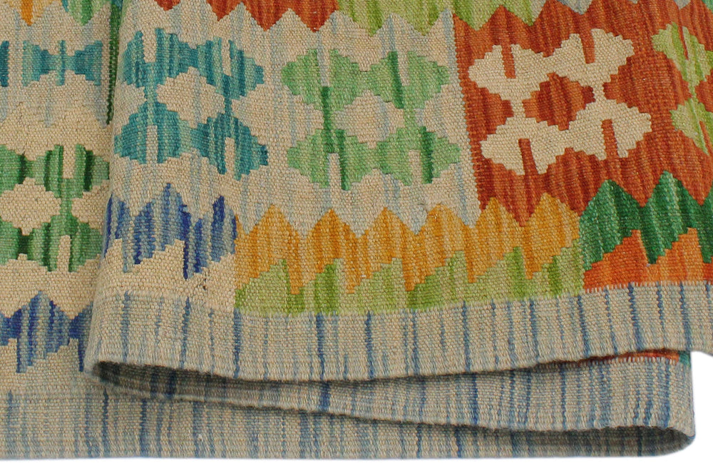 handmade Geometric Kilim Gold Blue Hand-Woven RECTANGLE 100% WOOL area rug 3' x 5'