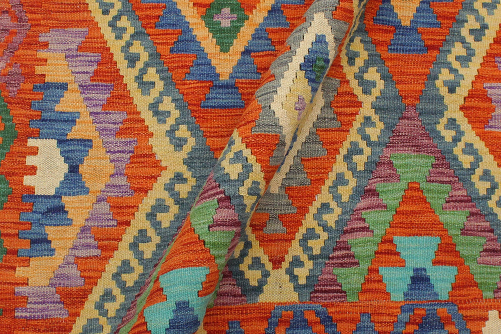 handmade Geometric Kilim Rust Blue Hand-Woven RECTANGLE 100% WOOL area rug 3 x 5