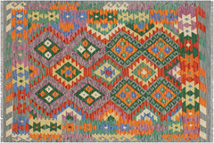 handmade Geometric Kilim Gray Rust Hand-Woven RECTANGLE 100% WOOL area rug 3 x 5