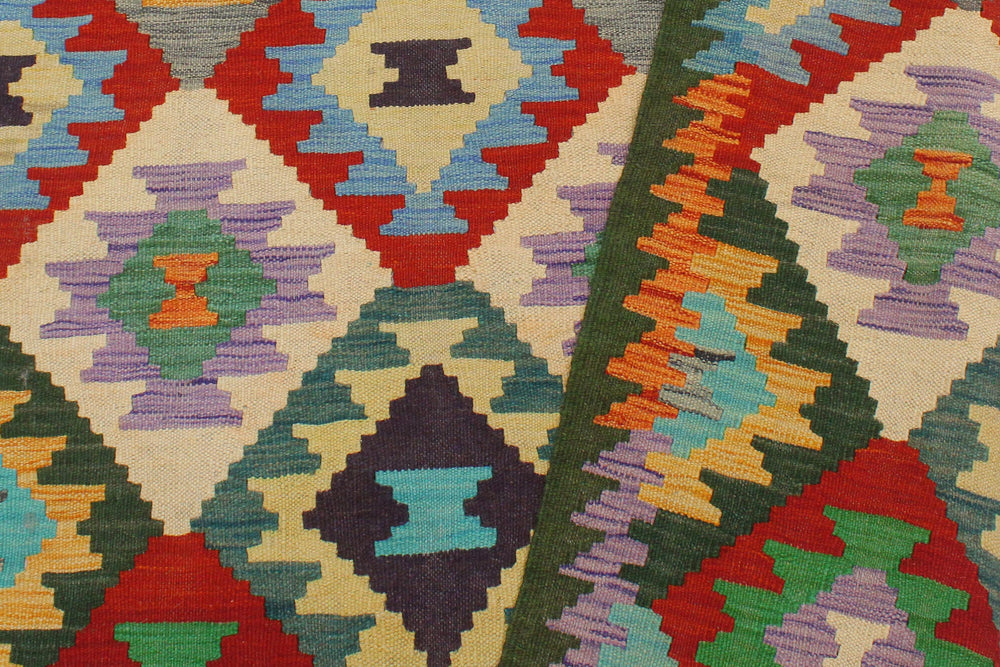 handmade Geometric Kilim Rust Green Hand-Woven RECTANGLE 100% WOOL area rug 4 x 6