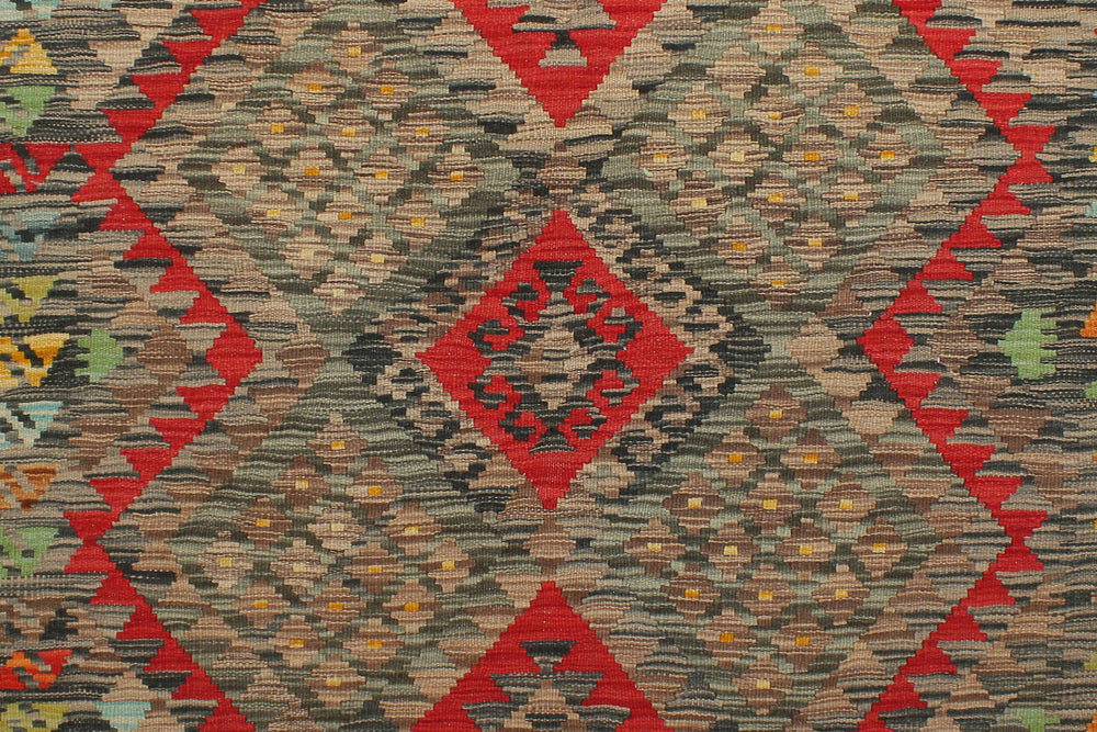 handmade Geometric Kilim Red Green Hand-Woven RECTANGLE 100% WOOL area rug 4' x 6'