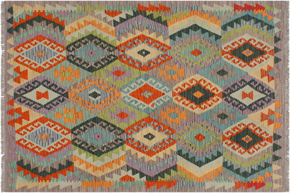 handmade Geometric Kilim Rust Purple Hand-Woven RECTANGLE 100% WOOL area rug 4 x 5