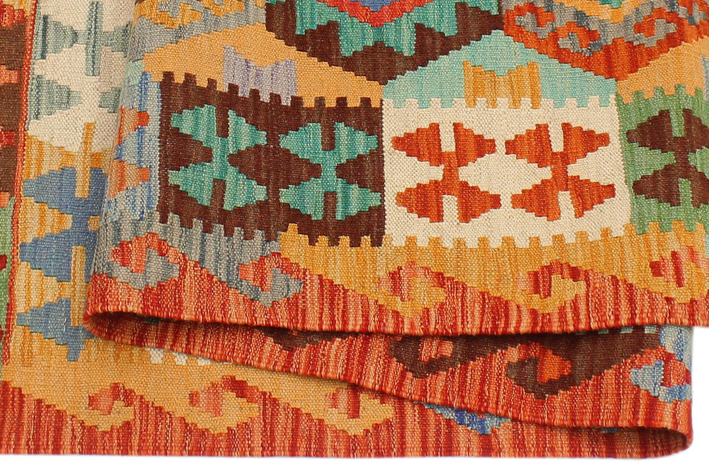 handmade Geometric Kilim Blue Rust Hand-Woven RECTANGLE 100% WOOL area rug 4 x 6