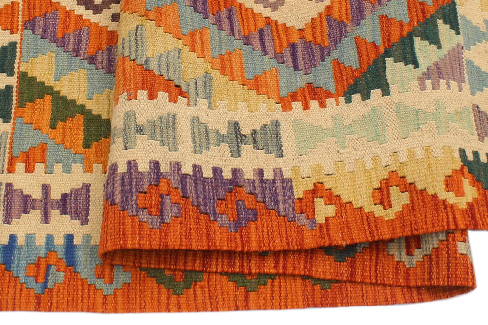 handmade Geometric Kilim Beige Rust Hand-Woven RECTANGLE 100% WOOL area rug 4 x 6