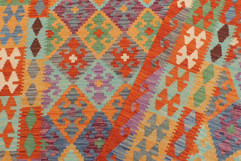 handmade Geometric Kilim Blue Rust Hand-Woven RECTANGLE 100% WOOL area rug 5x6