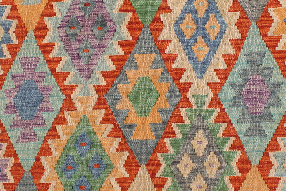 handmade Geometric Kilim Blue Gray Hand-Woven RECTANGLE 100% WOOL area rug 5x6