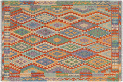 handmade Geometric Kilim Blue Gray Hand-Woven RECTANGLE 100% WOOL area rug 5x6