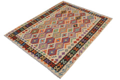 handmade Geometric Kilim Beige Black Hand-Woven RECTANGLE 100% WOOL area rug 6 x 8