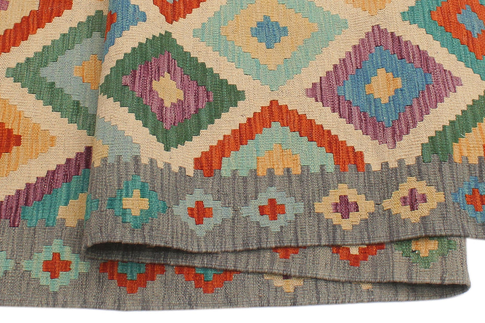 handmade Geometric Kilim Beige Gray Hand-Woven RECTANGLE 100% WOOL area rug 6 x 8