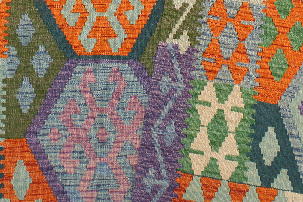 handmade Geometric Kilim Blue Beige Hand-Woven RECTANGLE 100% WOOL area rug 5x6