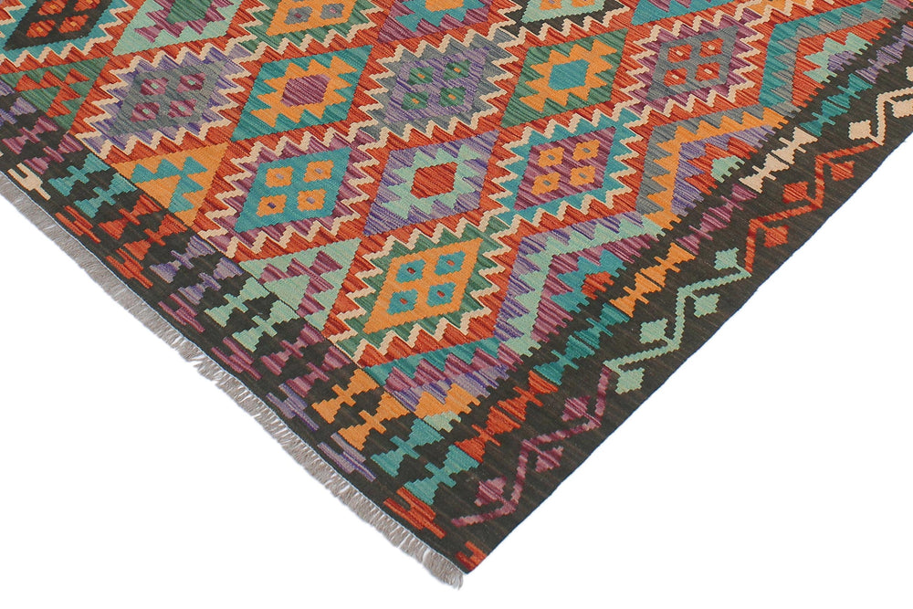 handmade Geometric Kilim Rust Green Hand-Woven RECTANGLE 100% WOOL area rug 5x6