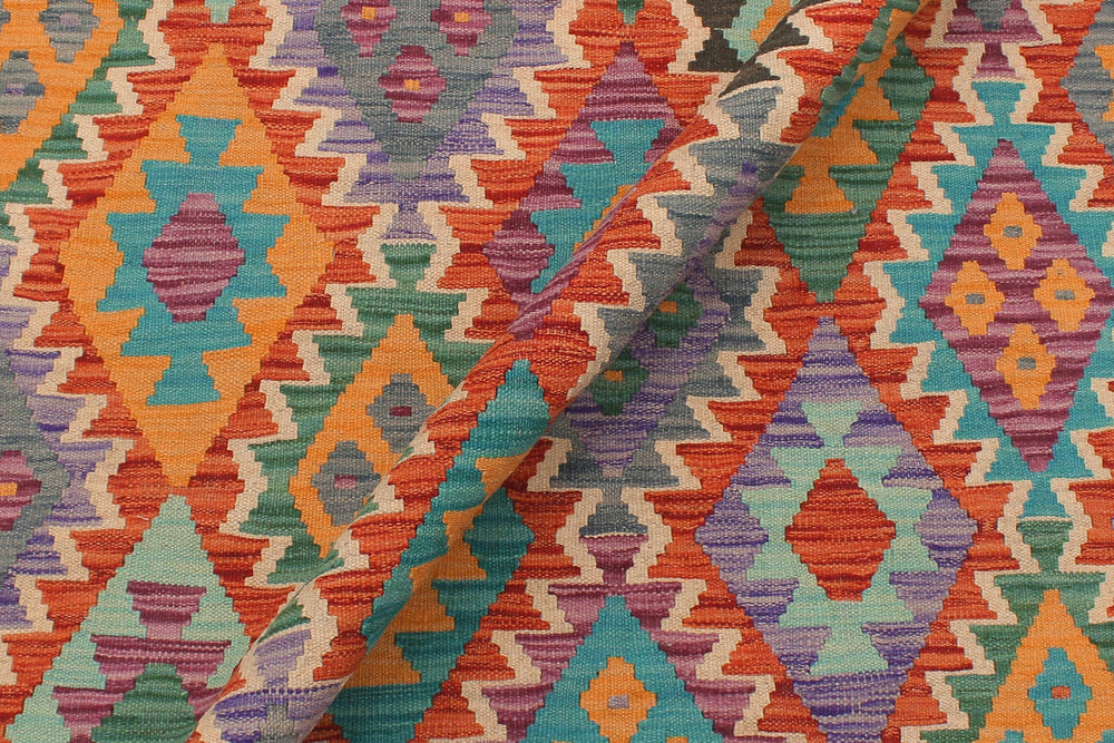 handmade Geometric Kilim Rust Green Hand-Woven RECTANGLE 100% WOOL area rug 5x6