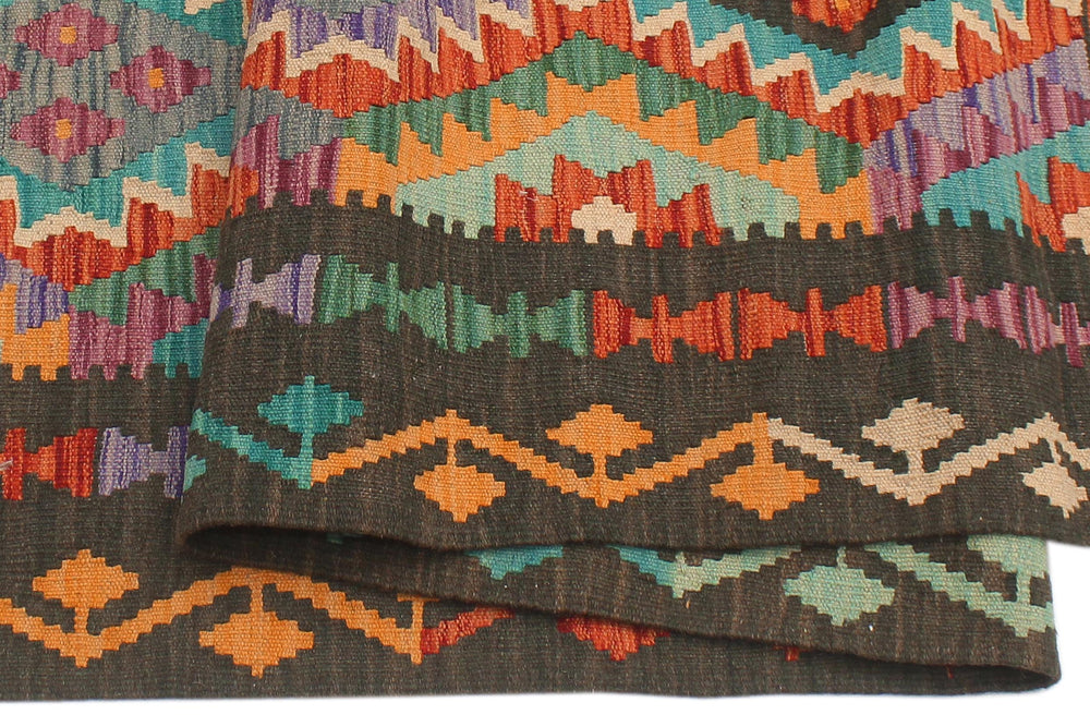 handmade Geometric Kilim Rust Green Hand-Woven RECTANGLE 100% WOOL area rug 5x6