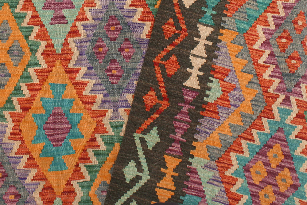 handmade Geometric Kilim Rust Green Hand-Woven RECTANGLE 100% WOOL area rug 5x6
