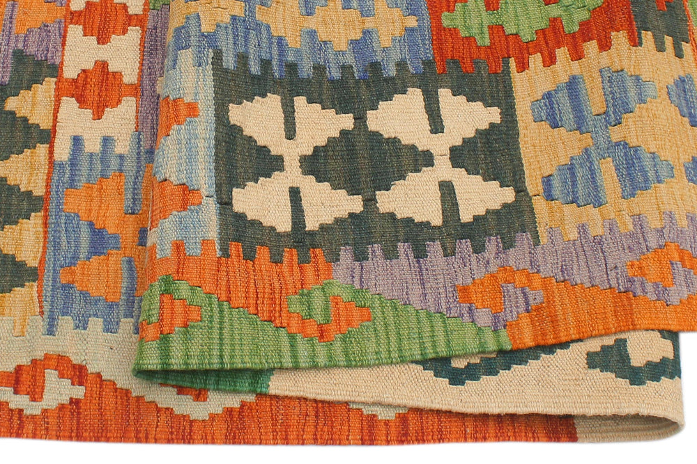 handmade Geometric Kilim Rust Blue Hand-Woven RECTANGLE 100% WOOL area rug 5x6