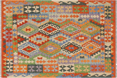 handmade Geometric Kilim Rust Blue Hand-Woven RECTANGLE 100% WOOL area rug 5x6