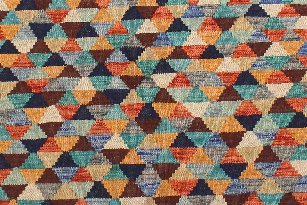 handmade Modern Kilim Blue Rust Hand-Woven RECTANGLE 100% WOOL area rug 5 x 6