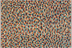 handmade Modern Kilim Blue Rust Hand-Woven RECTANGLE 100% WOOL area rug 5 x 6