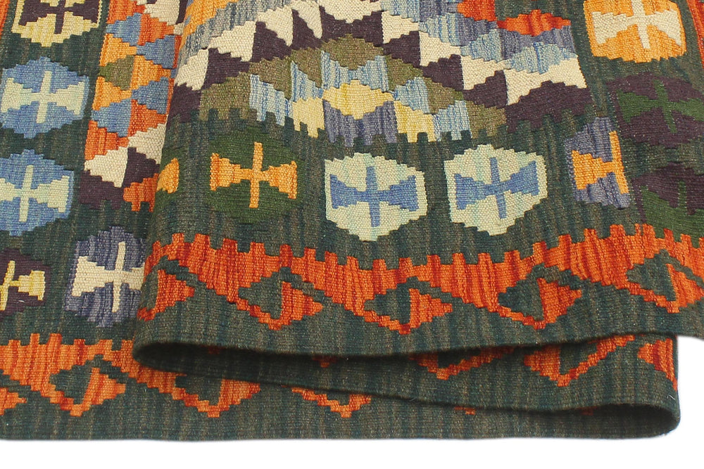 handmade Geometric Kilim Beige Green Hand-Woven RECTANGLE 100% WOOL area rug 5x6