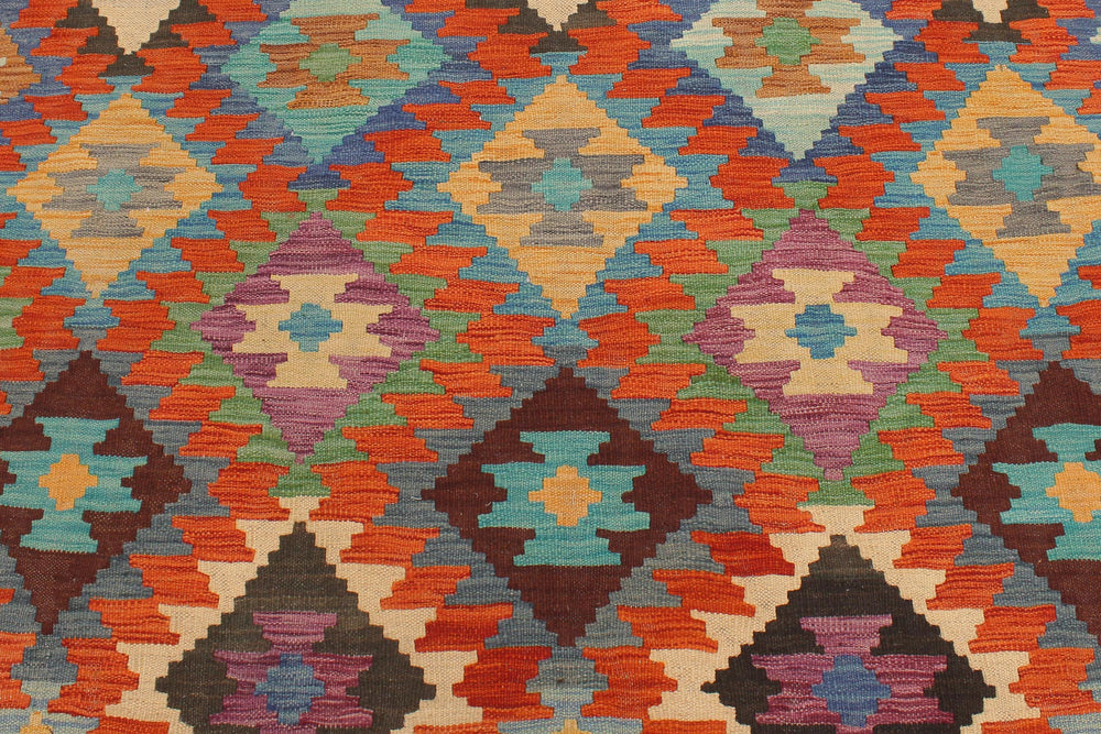 handmade Geometric Kilim Rust Blue Hand-Woven RECTANGLE 100% WOOL area rug 5x6