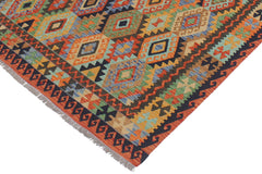 handmade Geometric Kilim Blue Rust Hand-Woven RECTANGLE 100% WOOL area rug 5x6