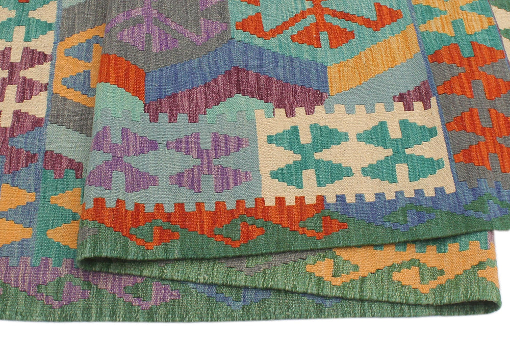 handmade Geometric Kilim Gray Green Hand-Woven RECTANGLE 100% WOOL area rug 6 x 8