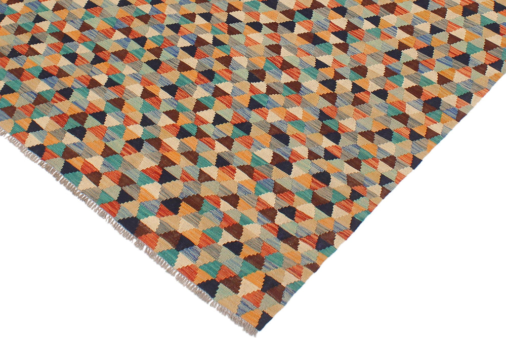 handmade Modern Kilim Blue Rust Hand-Woven RECTANGLE 100% WOOL area rug 5 x 6