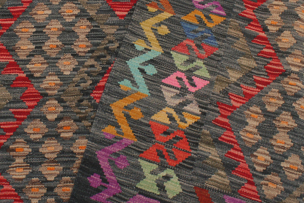 handmade Geometric Kilim Red Green Hand-Woven RECTANGLE 100% WOOL area rug 5 x 7