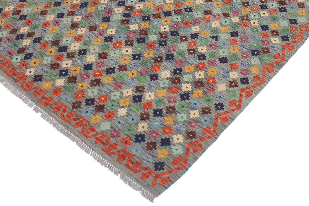handmade Modern Kilim Gray Rust Hand-Woven RECTANGLE 100% WOOL area rug 5 x 6
