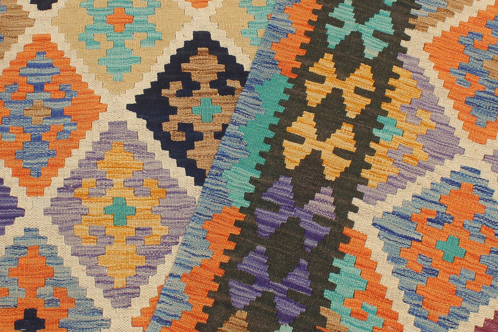 handmade Geometric Kilim Beige Blue Hand-Woven RECTANGLE 100% WOOL area rug 6 x 8