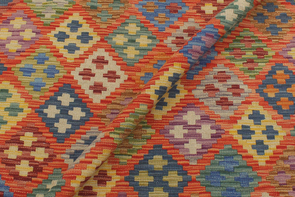 handmade Geometric Kilim Rust Blue Hand-Woven RECTANGLE 100% WOOL area rug 6 x 8
