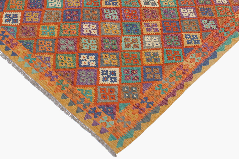handmade Geometric Kilim Rust Gold Hand-Woven RECTANGLE 100% WOOL area rug 6 x 8
