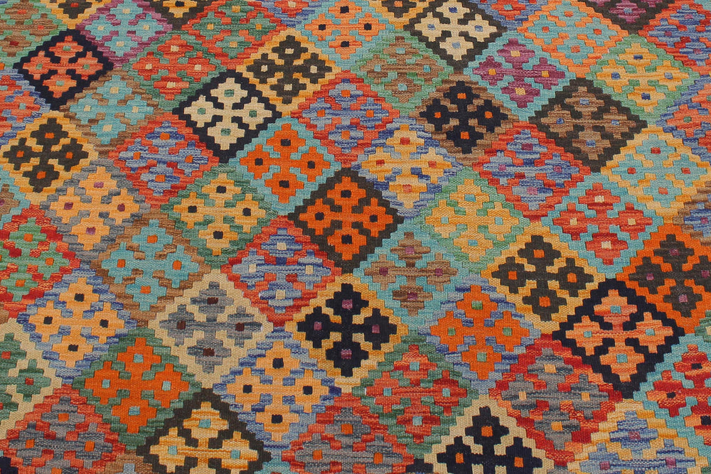 handmade Geometric Kilim Blue Rust Hand-Woven RECTANGLE 100% WOOL area rug 6 x 8