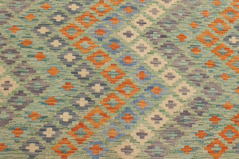 handmade Modern Kilim Green Blue Hand-Woven RECTANGLE 100% WOOL area rug 4x6
