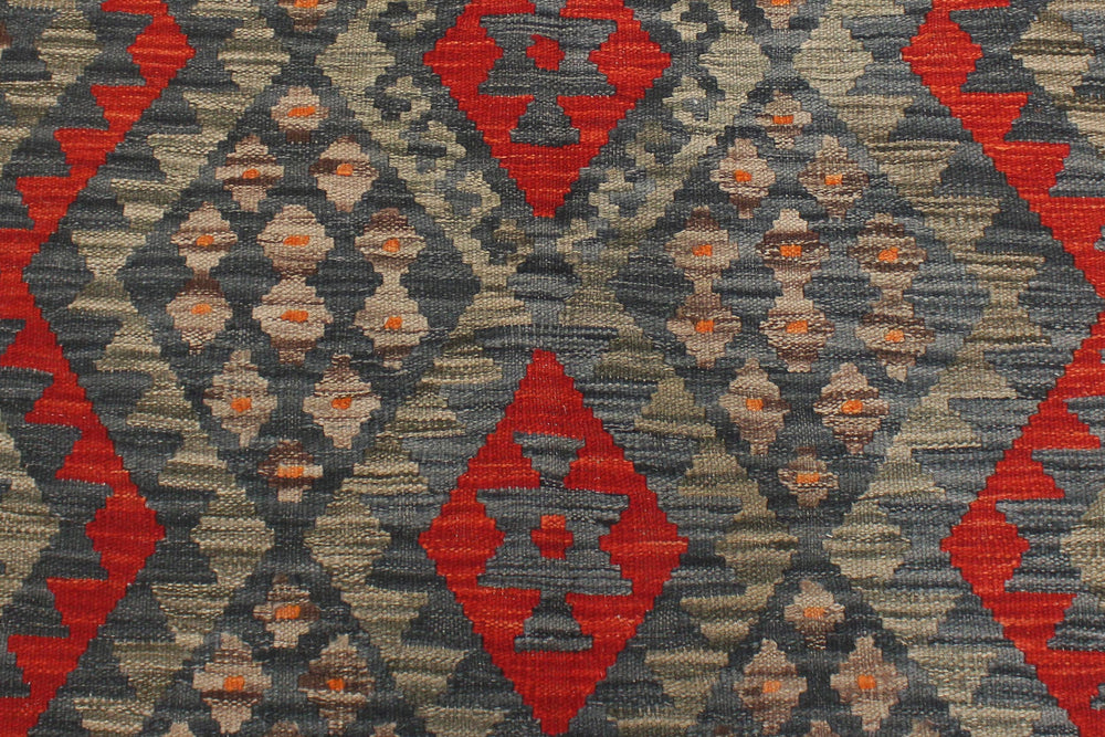 handmade Geometric Kilim Charcoal Red Hand-Woven RECTANGLE 100% WOOL area rug 4' x 6'