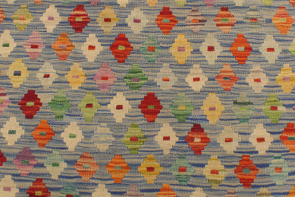 handmade Modern Kilim Blue Rust Hand-Woven RECTANGLE 100% WOOL area rug 3x5