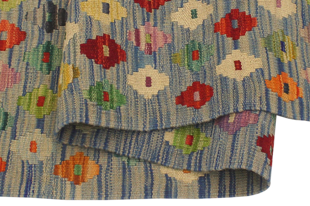 handmade Modern Kilim Blue Rust Hand-Woven RECTANGLE 100% WOOL area rug 3x5