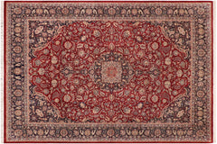 handmade Traditional Kazveen Red Blue Hand Knotted RECTANGLE WOOL&SILK area rug 10x14