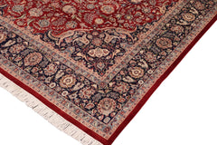 handmade Traditional Kazveen Red Blue Hand Knotted RECTANGLE WOOL&SILK area rug 10x14