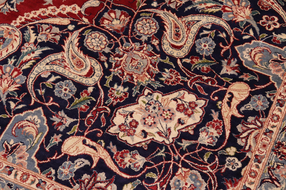 handmade Traditional Kazveen Red Blue Hand Knotted RECTANGLE WOOL&SILK area rug 10x14
