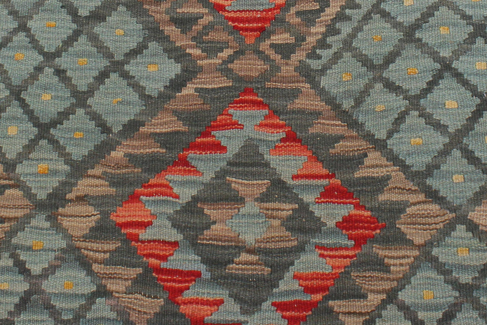 handmade Geometric Kilim Green Red Hand-Woven RECTANGLE 100% WOOL area rug 4' x 6'